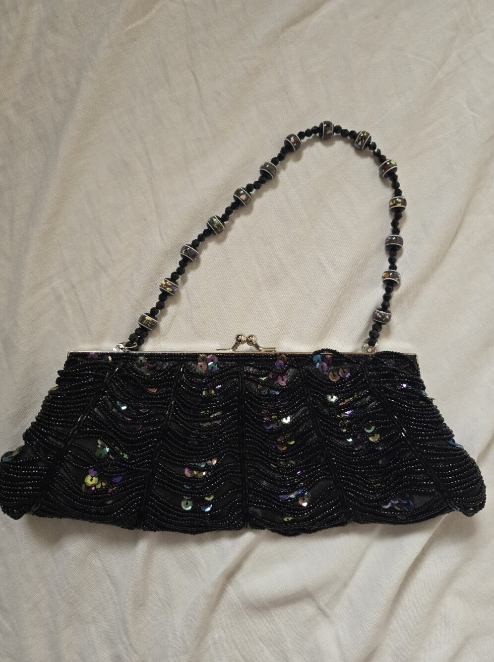 Beaded Black Evening Clutch with Sequin Accents